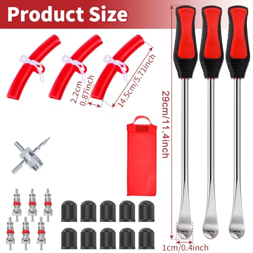 Image of MAQUITA Tire Spoons Iron Set, 3pcs Steel Tire Changing Removal Tool 295mm for Dirt Bike Lawn Mower Motorcycle Tire Spoon Lever|Rim Protector Valve Tool Valve Cores Tire Valve Stem Tool kit