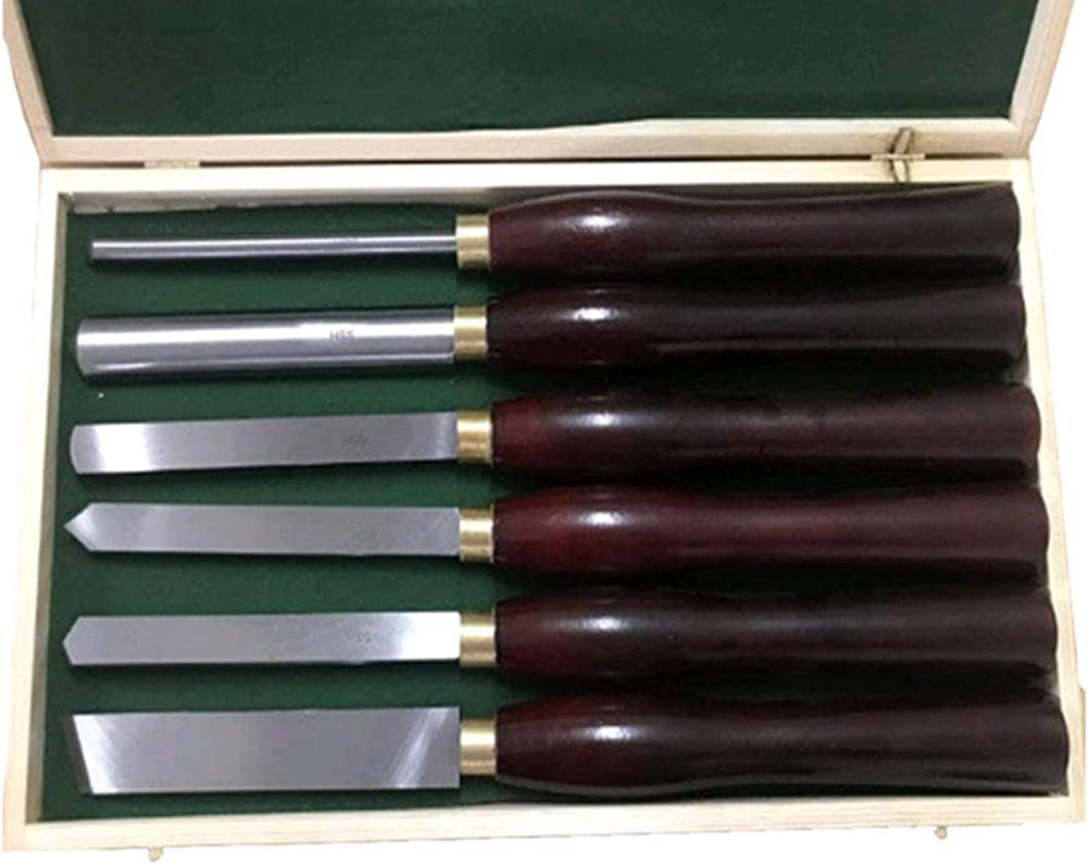 Juego de cinceles giratorios de 6 Piezas, Caja de Almacenamiento de Madera, Acero de Alta Velocidad + Material de Haya