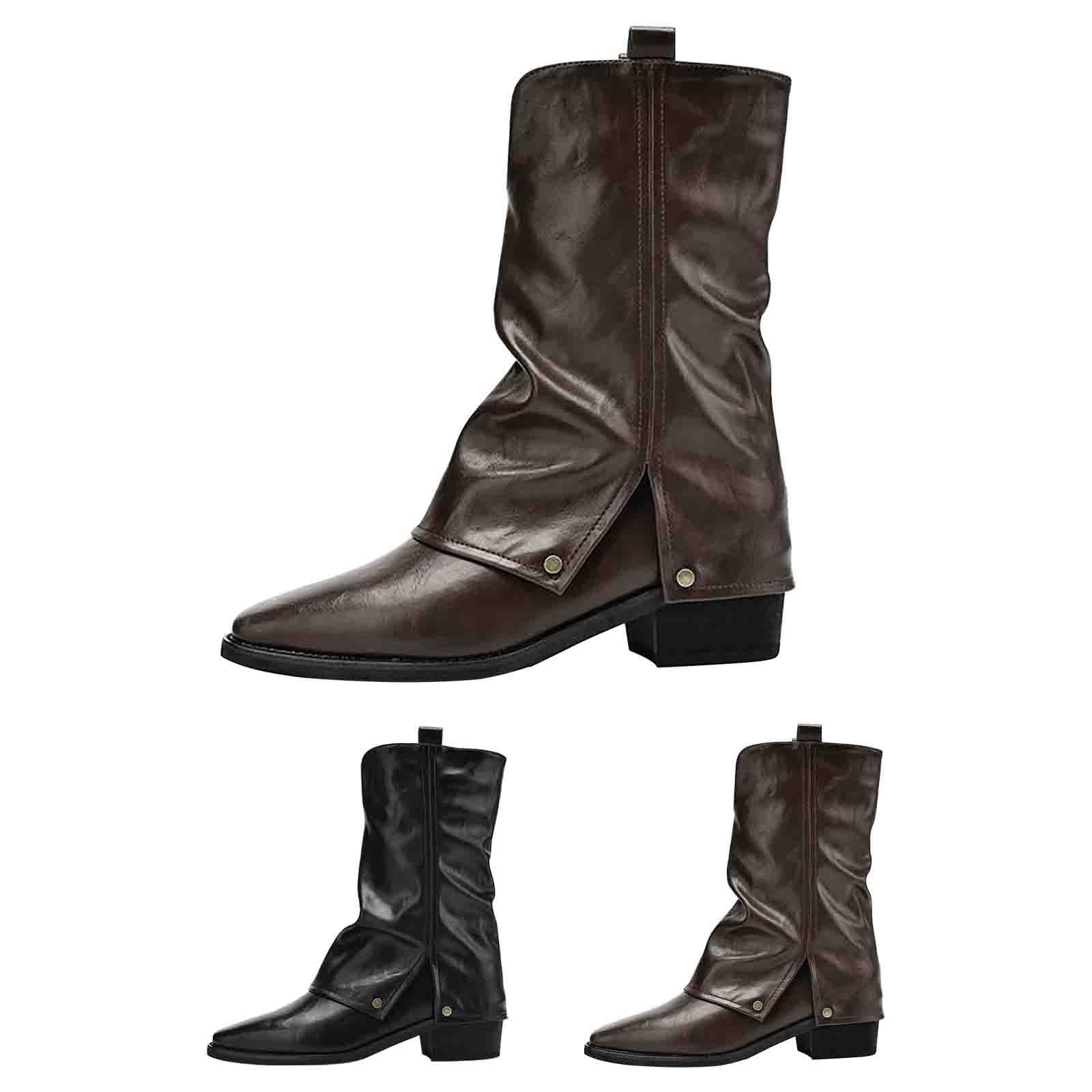 FGUUTYM Bottes de western - Bottes de cowboy - En cuir - Avec talon bloc - Bottines pour femme - Avec talon pointu - Tige courte - En cuir - Pliable - Pour costume traditionnel traditionnel