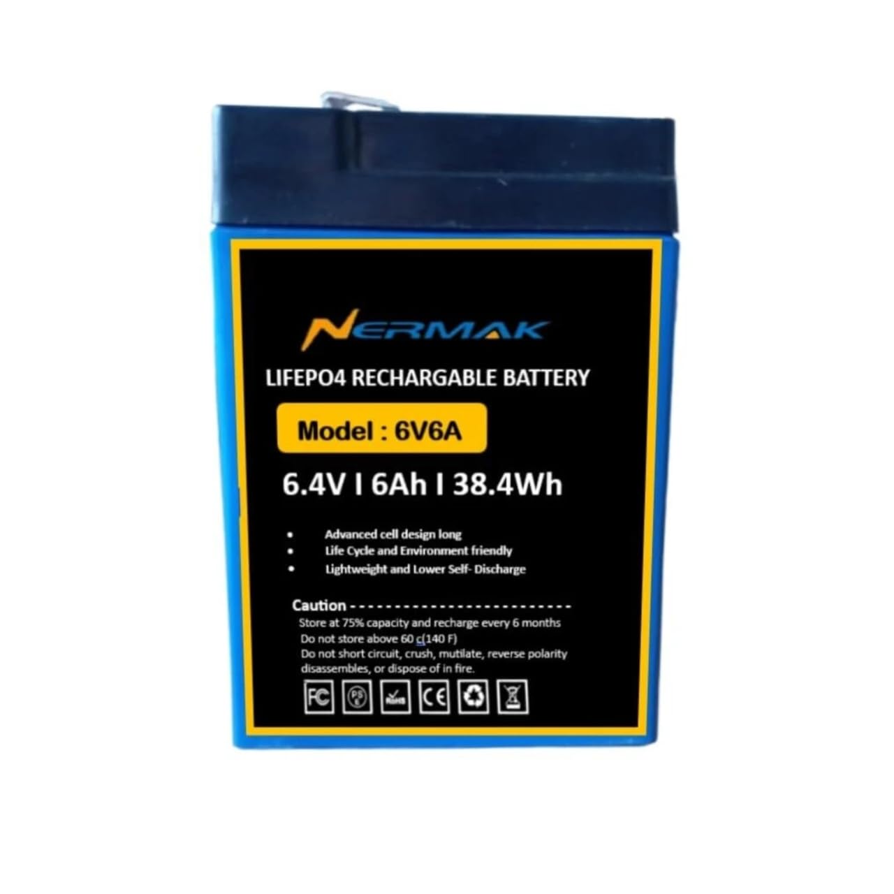 NER-MAK LiFePO4 Rechargeable Battery, 6.4V 6Ah, 38.4Wh, F1 Terminals-image-7