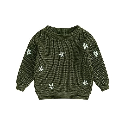 Geagodelia - Jersey de punto bordado, floral, para bebé, niña, suéter de invierno cálido de manga larga, suéter grueso para niño, niña, invierno, sudaderas, verde jade, 3 años