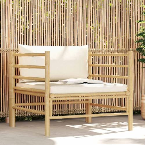 vidaXL Canapé de Jardin avec Coussins Fauteuil d'Extérieur Canapé de Patio Meuble de Terrasse Fauteuil de Jardin Blanc Crème Bambou