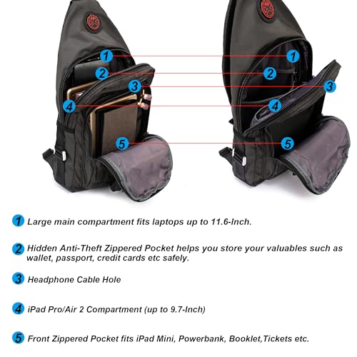 NICGID Sling Bag Chest Shoulder Backpack Crossbody Bags for Tablet Laptop Outdoor Hiking Men Women