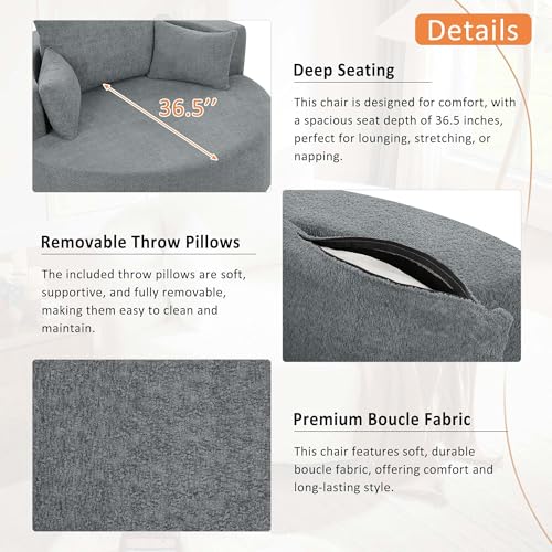Sillón giratorio redondo tapizado gris chenille miniatura 4