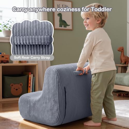Image of DAICO Kids Bean Bag Chair Ultra-Soft Toddler Bean Bag Sofa with Handle, Small Toddler Reading Chairs Comfy Lazy Lounger Foam for Playroom or Bedroom - Birthday Gift for Boys and Girls, Grey