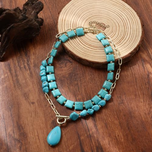 INENIMARTJ Gold Turquoise Necklace for Women Boho Turquoise Pendant Necklace Gold Chain Turquoises Necklaces Trendy Western Turquoises Jewelry for Womens2