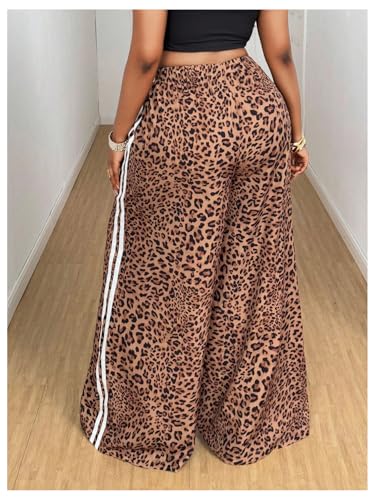 Women's Plus Size Leopard Baggy Pants Y2k Stripe Cheetah Pants Tie Front Wide Leg Loose Trousers2
