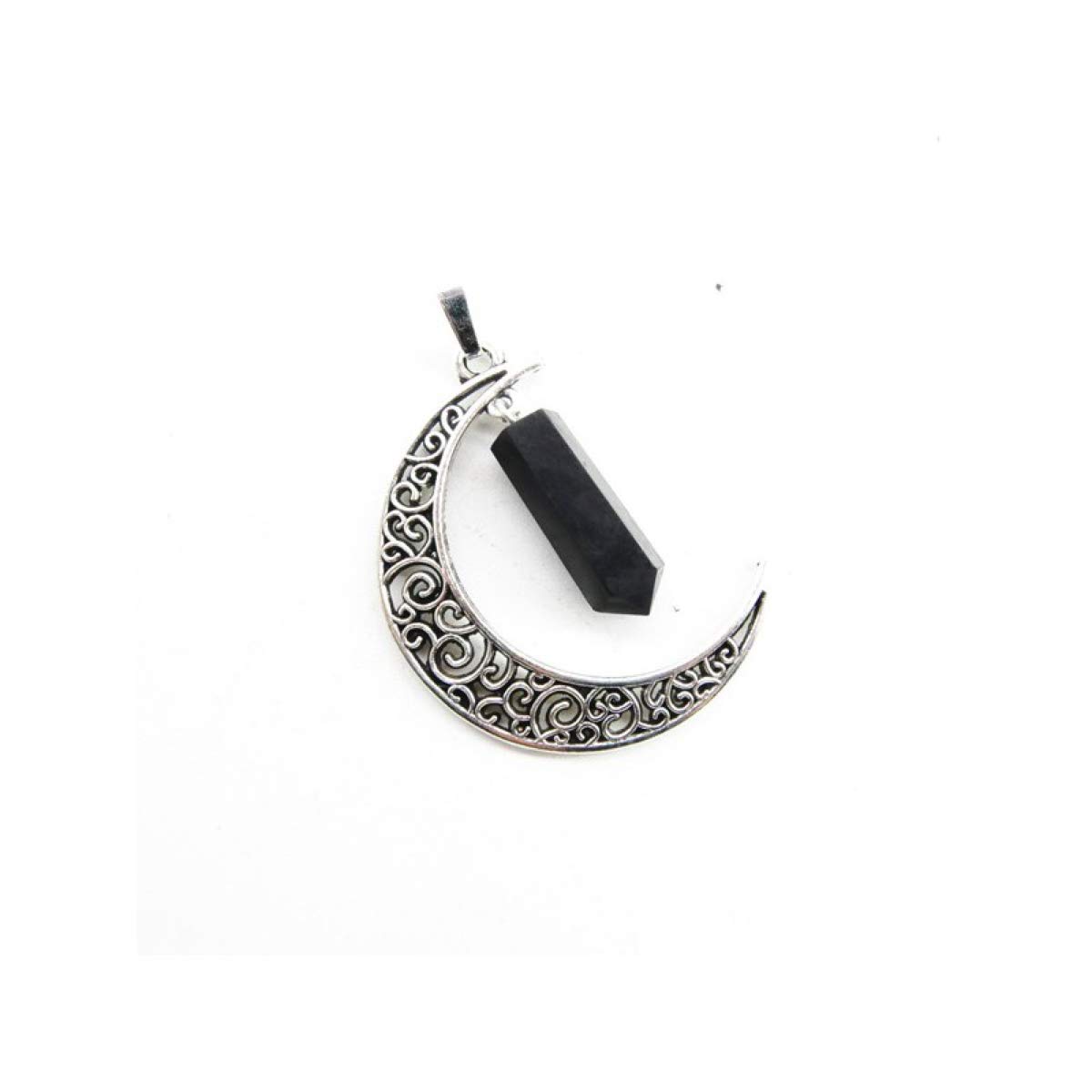 Colgante Luna con Shungit - Baño de Plata Minerales y Cristales, Belleza energética, Meditacion, Amuletos Espirituales