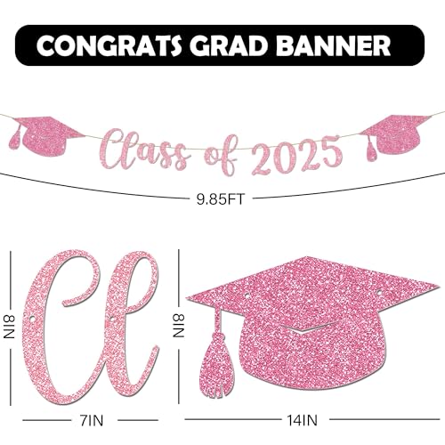 Image of Pink Graduation Decorations - 9.8 ft Class of 2025 Banner, Graduation Party Decorations & Decor for Elementary, Perfect for 5th Grade 8th Grade, High School and College, Congrats Grad Sign