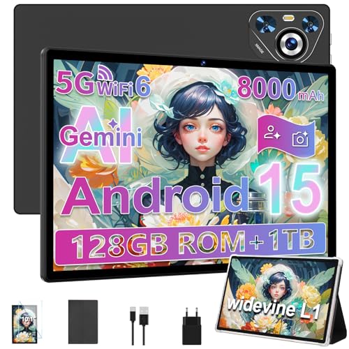 Tablet 30GB RAM 128GB ROM(TF 2TB Espandibile), 10 Pollici 8000mAh/ WIFI 5G/ BT5.0/ OTG/ Camera 5+8 MP, Certificazione GMS, Widevine L1, Tablets Corpo in Metallo con Custodia Protettiva -Notte nera