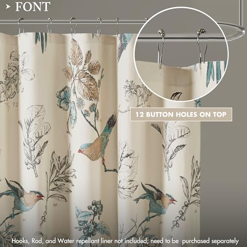 image for Madison Park Shower Curtain, Bird & Leaf Print, Farmhouse Shower Curta