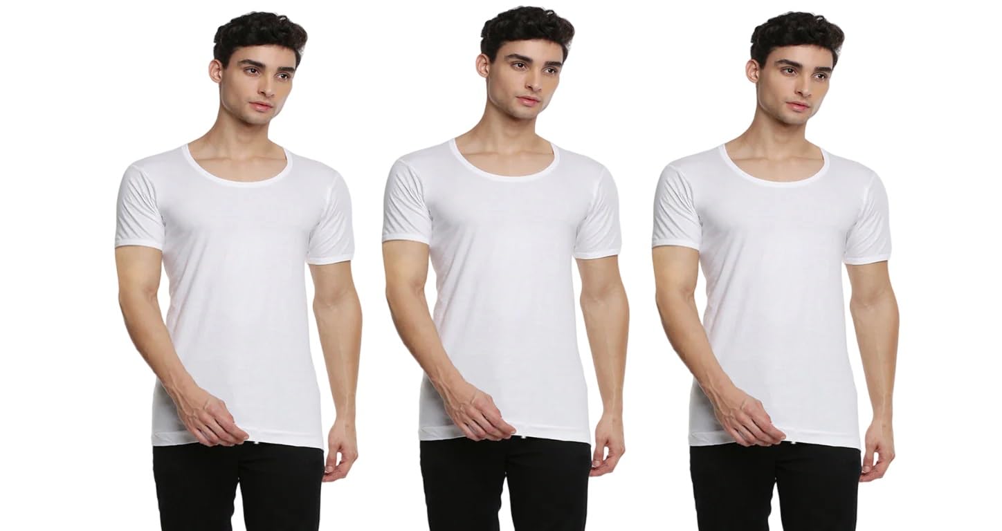d1 different one Ultra Stylish Cotton Fine Plain White Half Sleeve Vests - Combo of 3-picture-11