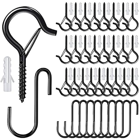 Hysagtek Q-Hanger Screw Hooks Outdoor Christmas String Light Hanger Hook - 25 Screw in Hooks with Buckle and 10 S Hook for Fairy Lights Plants Wind Chimes Xmas New Year Party Decoration Hanging Cover