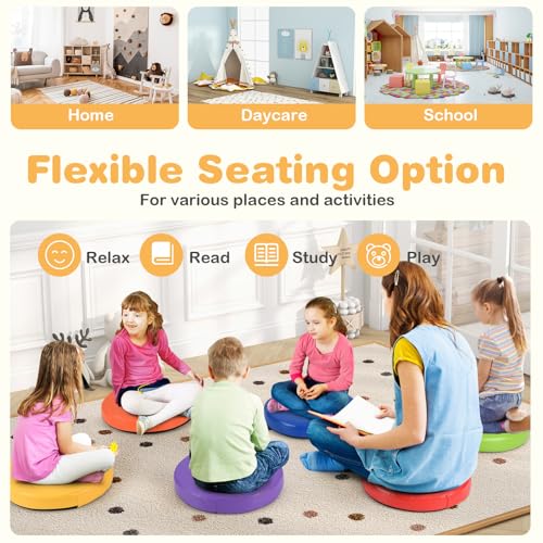 Maxmass 6PCS Kids Floor Cushion, Foam Seat with Handle and Detachable Cover, Child Flexible Seating for Home, Kids Play Center, Classroom and Nursery (35cm Round Colorful) - Image 2