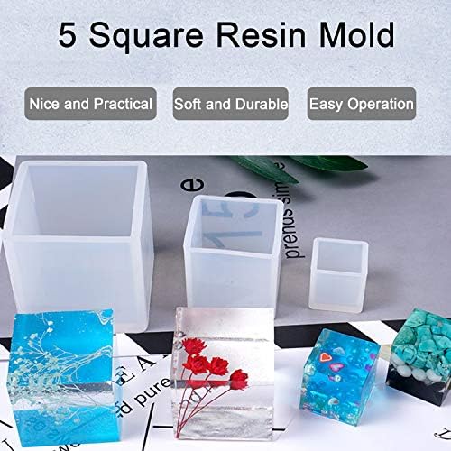 Luckkyme Resin Casting Molding Square Resin Mold Cube Silicone Molds for DIY Craft Making Silicone Clear Casting Molds (5size)