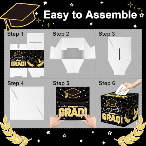 Image of Graduation Card Box Graduation Decorations 2026 Grad Card Box for Gift Graduation Party Favors Decor Party Supplies (Black, 50 Cards)