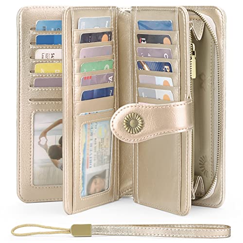 Falan Mule Women's Wallet Genuine Leather Rfid Blocking Large Capacity Trifold Ladies Wallet (Gold) #TOP1
