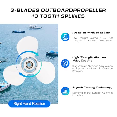Image of Outboard Propeller Aluminum Boat Outboard Propeller fit Yamaha Engines 25 /30 /40 /50 /55 /60HP,3-1 /2 inch Gearcase Engines 13 Spline Tooth,RH