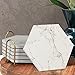 6 Pack Cute Marble Absorbent Stone Coaster Set with Holder Cool Cork Coster Modern White Ceramic Coasters Bar Desk Cup Drink Coasters Funny Coffee Table Decor Kitchen Unique Coster posavasos