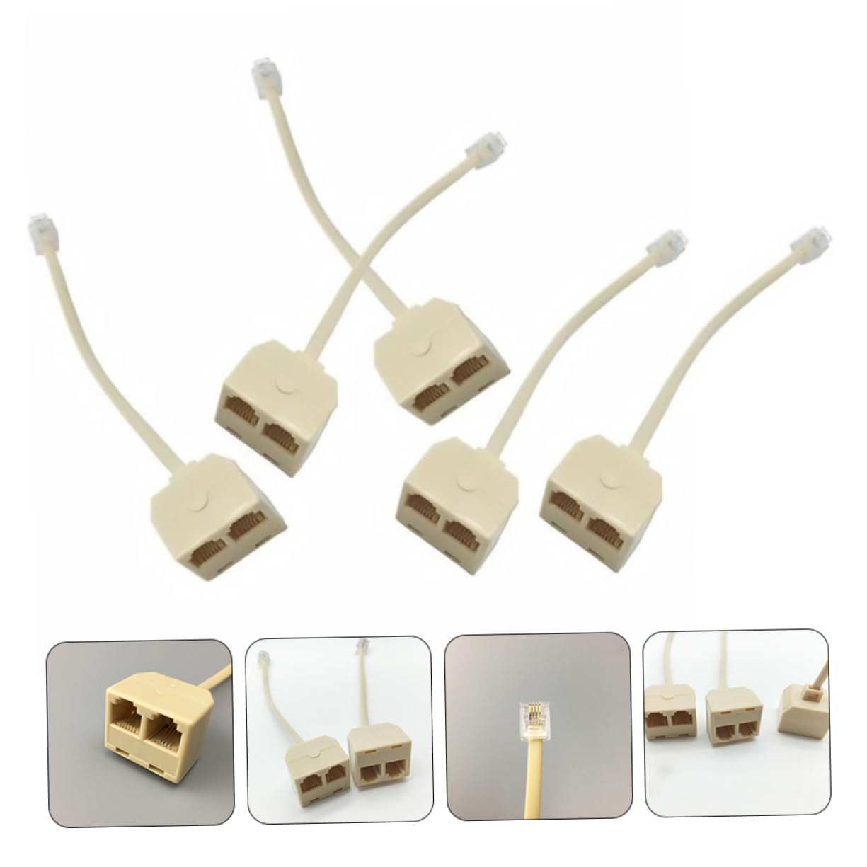 KONTONTY 5pcs Splitter Adapter Landline Telephone Male to Female Connector Dual Socket for Connections Sound Quality and Communication