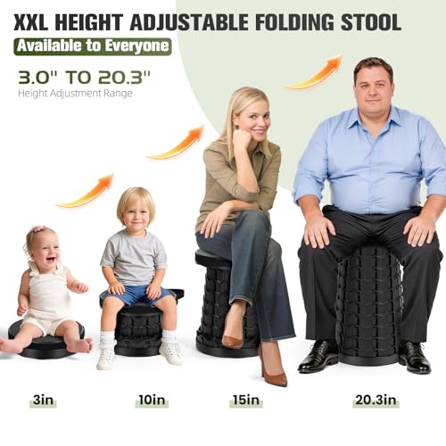 Image of Qiguet Upgraded XXL Collapsible Stool - Folding Stool Max 1000lb Capacity,Portable Chair - Foldable Stool with Safety Lock,Portable Stool for Camping Barbecuing Fishing Gardening,Gifts for Fishermen.
