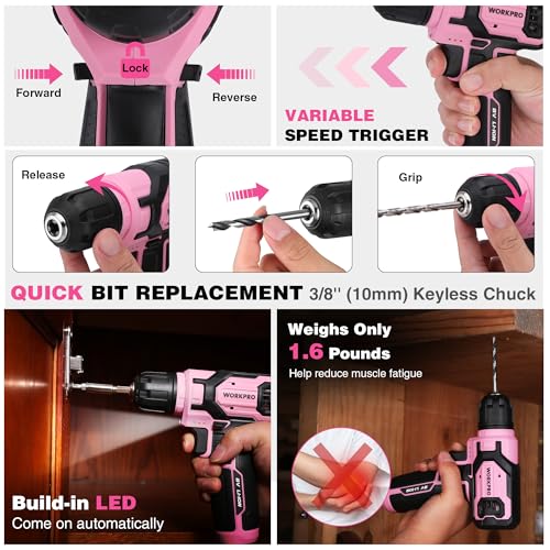 Image of WORKPRO Power Drill Set with Stackable Tool Box, 8V Cordless Drill Driver and Bit Set, 2.0Ah Electric Cordless Screwdriver Kit with 3 /8 inch Keyless Chuck, For Home Repair, DIY