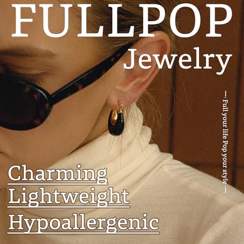 Image of Fullpop Vintage Earrings for Women, Chunky 14K Gold Plated Resin Hoop Earrings Lightweight Hollow Drop Earrings Hypoallergenic Earrings for Women Vintage Anthropologie Jewelry Gifts for Women