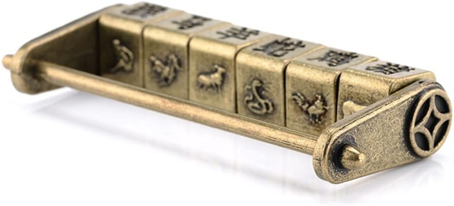 Zinc Alloy Chinese Vintage Antique Bronze Keyed Padlock Retro Combination Password Lock Jewelry Box