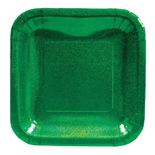 Creative Converting Glitz Green 7" Square Prismatic Dessert Plates, 8 Count