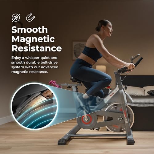 Sunny Health & Fitness Smart Magnetic Exercise Bike with Dumbbell Holder - 1