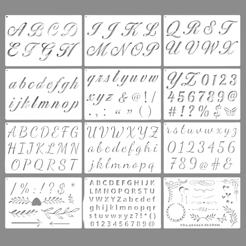 NOPVUFA 12 Pièces Pochoir Lettre Alphabet Pochoirs Lettres, Pochoirs Peinture Réutilisables Chiffres et Caractères, Pochoirs Plastique Murs DIY, pour...