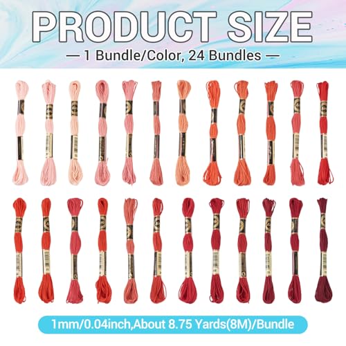 Image of FASHEWELRY 210 Yards Handmade Polyester Embroidery Floss Red Crewel Cross Stitch Threads 1mm 6-Ply Embroidery Thread Bulk for Beginners Adult DIY Sewing Knitting Supplies