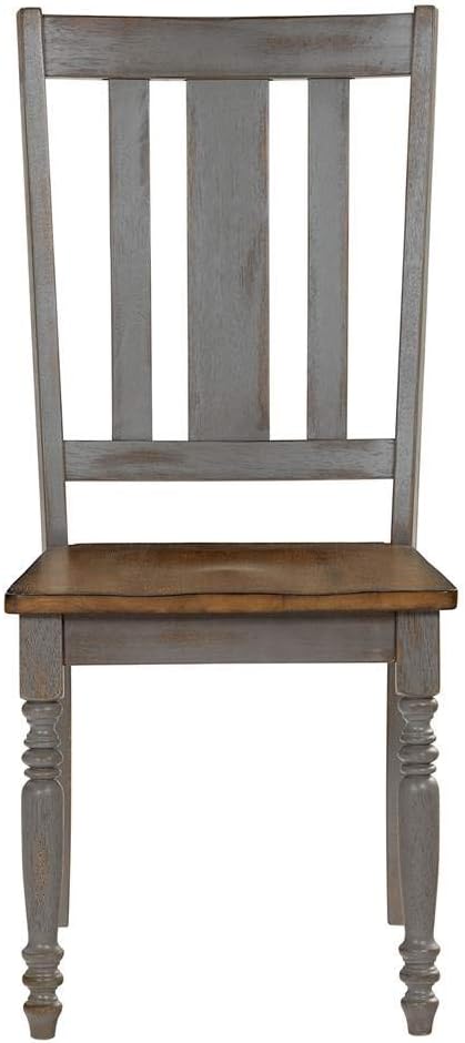 Oak and Brushed Gray Slat Back Side Chair Set