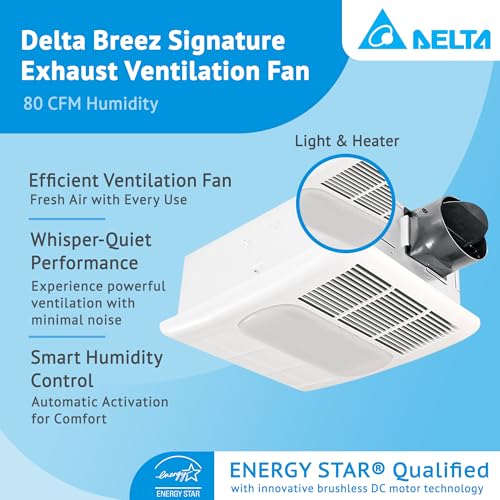 Breez RAD80L Delta Breez Radiance Exhaust Bath Fan 80 Cfm Energy Efficient Quiet Operation Brushless Motor With Light And Built-In Thermostat Heater thumb #1