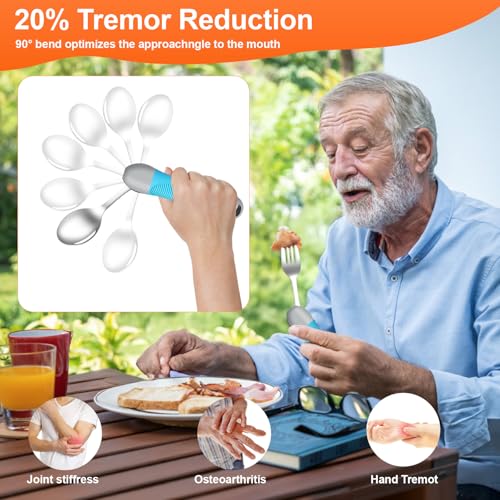 Weighted & Swivel Adaptive Utensils for Hand Tremors,Parkinson‘s - Comfort Grip Silverware Set, Eating Aids for Arthritis, Elderly & Weak Hands (Spoon & Fork) - Image 6