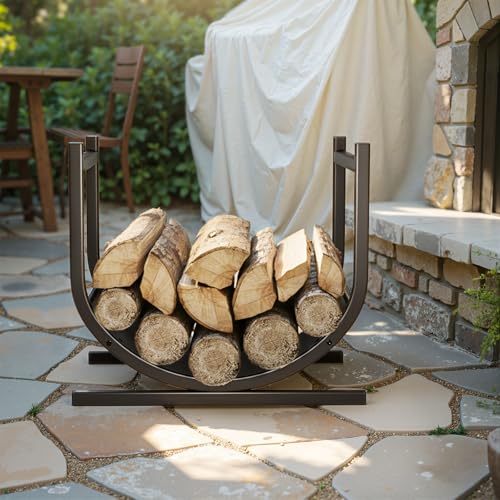 Idzo 17in Decorative Heavy Duty Firewood Storage Log Rack Decorative Heavy Duty Wood Holder Indoor Outdoor Black