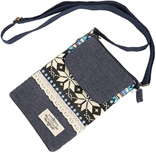Women Crossbody Phone Bag Phone Pouch Canvas Small Shoulder Bags Cellphone Purse Zipper Ethnic Style for Women Travel Small Bag for Dog Walking with Adjustable Strap