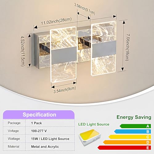Image of Modern LED Bathroom Light Fixtures Dimmable 2-Light Chrome Vanity Light