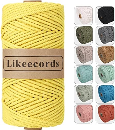 Likeecords Sznurek do makramy, 3 mm x 110 jardów, kolorowa linka do makramy, linka bawełniana, przędza do makramy, kolorowy sznurek bawełniany, do zawieszenia roślin, do majsterkowania, robienia na drutach (niebieski)
