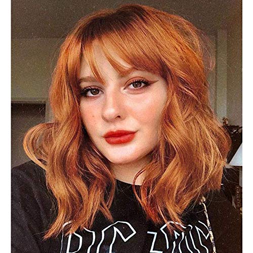 Perruque synthétique orange bob 14 pouces avec frange naturelle pour femme