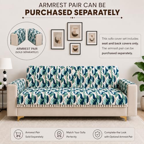 Image of Homerz Premium Printed Quilted Velvet Sofa Slip Cover Protector with Tassels, Sofa Mat, Exact Size, Antislip Cover (Grey Abstract, 7 (3+2+2) Seater, Full)