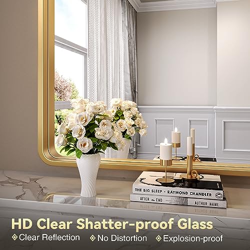 Brightify 40X30 Inch Bathroom Gold Framed Mirror For Wall, Modern Rectangle Wall Mounted Vanity Mirror For Bathroom, Vertical Or Horizontal #TOP3