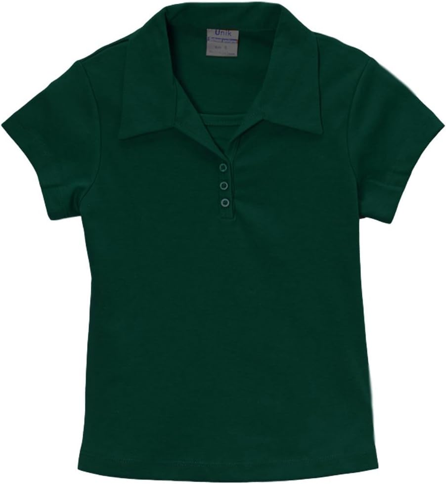 unik Girl's Uniform Triple Button Collar Shirt Short Sleeve White Navy Sky Blue Red Burgundy Hunter Green Yellow Purple