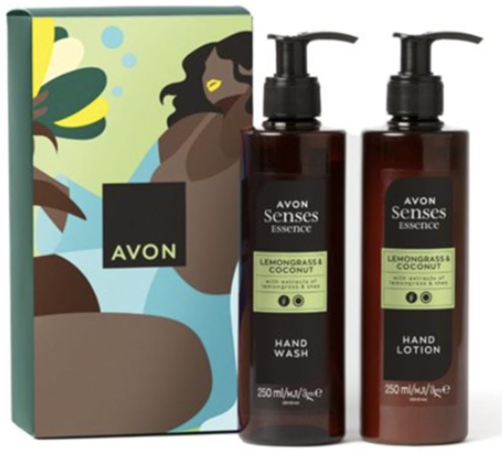 Senses Essence Duo Lemongrass & Coconut Hand Wash and Lotion Gift Set, 250 ml Each, Brown and Green, 250 milliliters