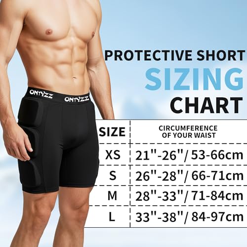 ONTYZZ Protective Padded Shorts, 3D Hip Protection Butt Pads, Impact Gear for Skiing Skating Snowboarding Skateboarding, XS Black by ONTYZZ - Image 2