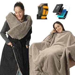 ZonLi Electric Wearable Heated Blanket, 2-in-1 Design Portable Cordless Heated Blankets Battery Operated Heated Shawl Blanket, Rechargeable Power Bank for Home, Office, Travel, Gift for Christmas