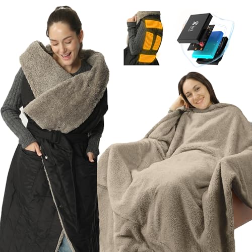 ZonLi Electric Wearable Heated Blanket, 2-in-1 Design Portable Cordless Heated Blankets Battery...