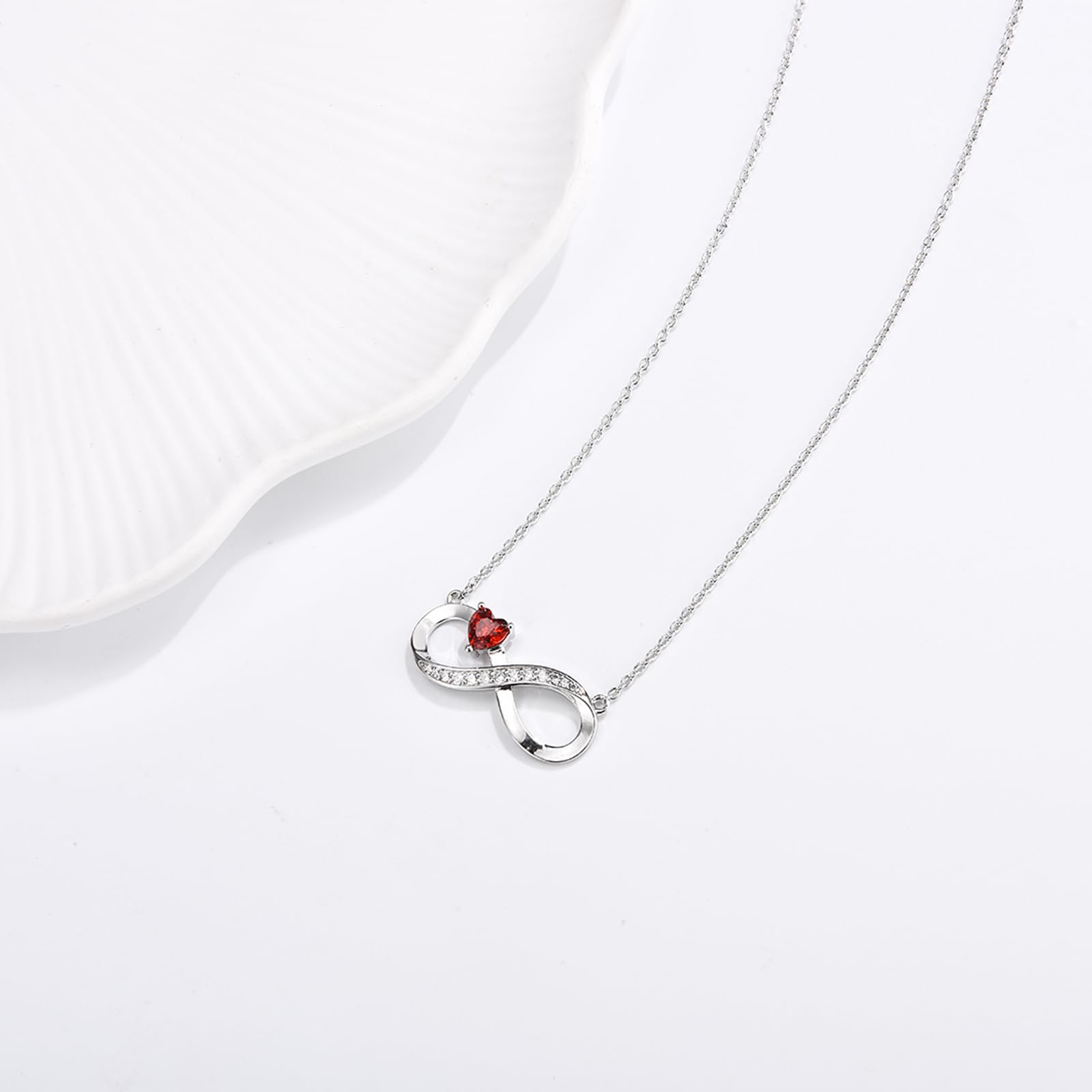 CERSLIMO Cadena de plata de ley 925 con símbolo de infinito, corazón rojo, circonita, regalo, día de la madre, cumpleaños, Navidad, día de San Valentín, Navidad, día de San Valentín, para novia, niña,