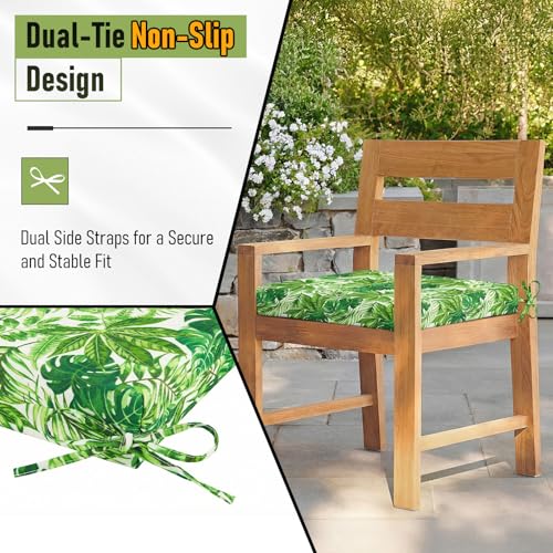 Image of Basic Beyond Outdoor Chair Cushions Set of 4, Square Corner Outdoor Cushions for Patio Furniture, Water Resistant Patio Chair Cushions with 2 Ties, 18.5x16x3, Green Leaves