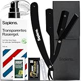 Sapiens Barbershop Herren Rasierset - Rasierset mit Rasiermesser Herren + Transparentes Rasiergel + 120 Derby Halbe Rasierklingen + Tragetasche - Bart Rasierer Herren - Straight Razor Schwarze Edition